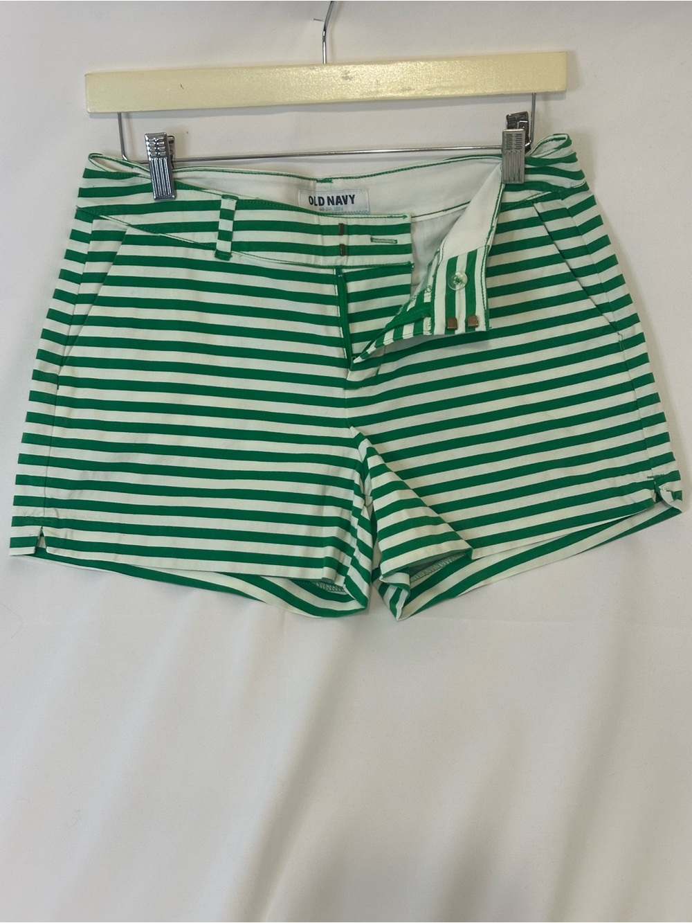 Old Navy Green and White Striped Bermuda Shorts